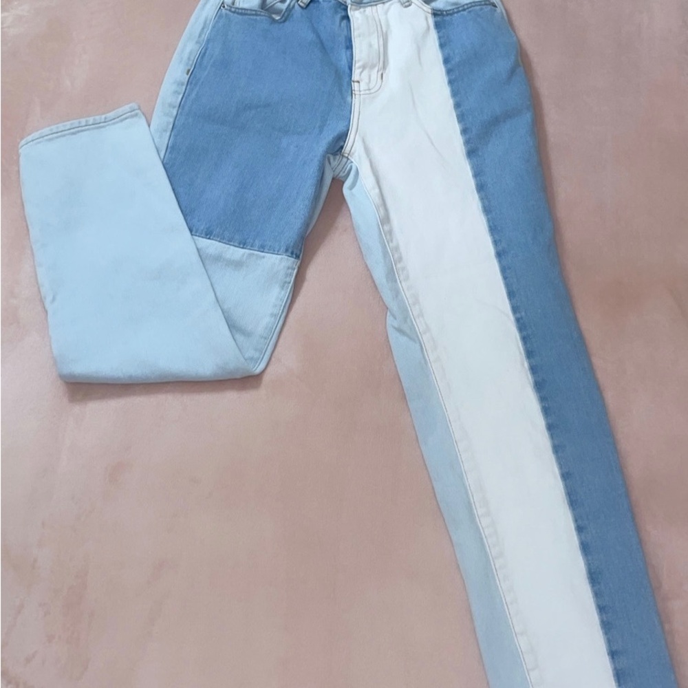 Colorblock Blue and White Mom Jeans
